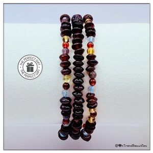 Three Garnet and Multi Semi-Precious Beads Stackable Stretch Bracelets